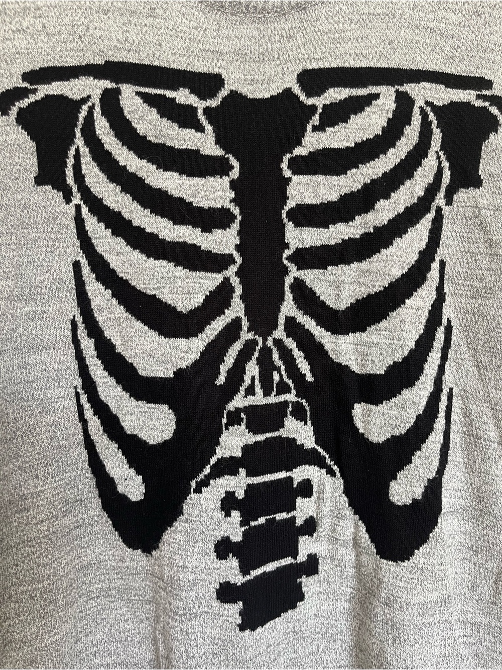 ASOS Gray Rib-Knit Sweater with Black Skeleton Motif - Women's size L - Picture 3 of 9